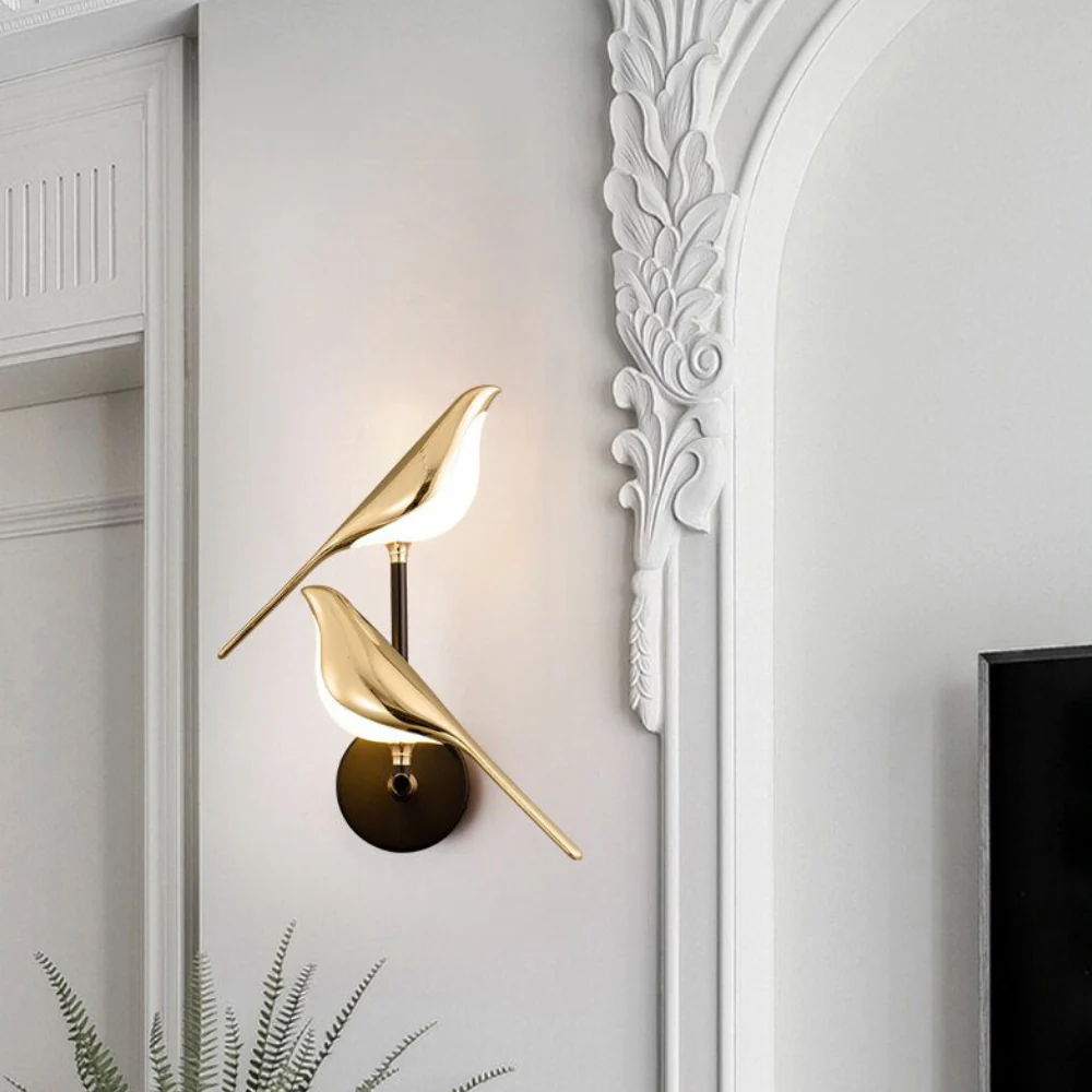 Bird Shape LED Wall Lamp - Nature Inspired Gold and Black Sconce - Image 4