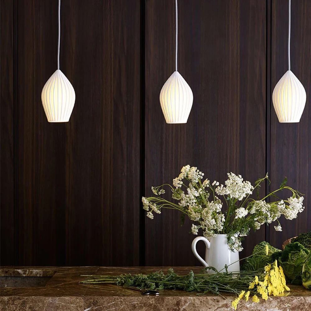 Ceramic Pendant Light with Ribbed Teardrop Shade - Modern Coastal - Image 10