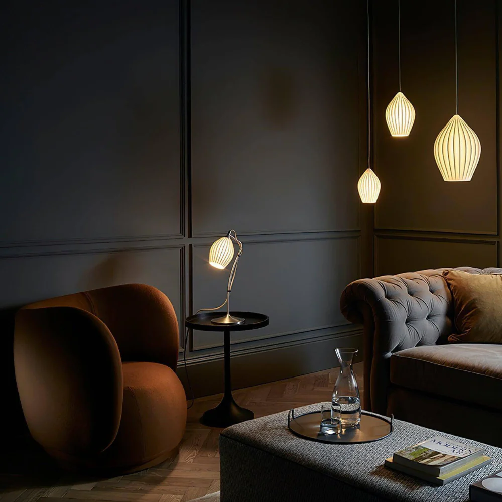 Ceramic Pendant Light with Ribbed Teardrop Shade - Modern Coastal - Image 11