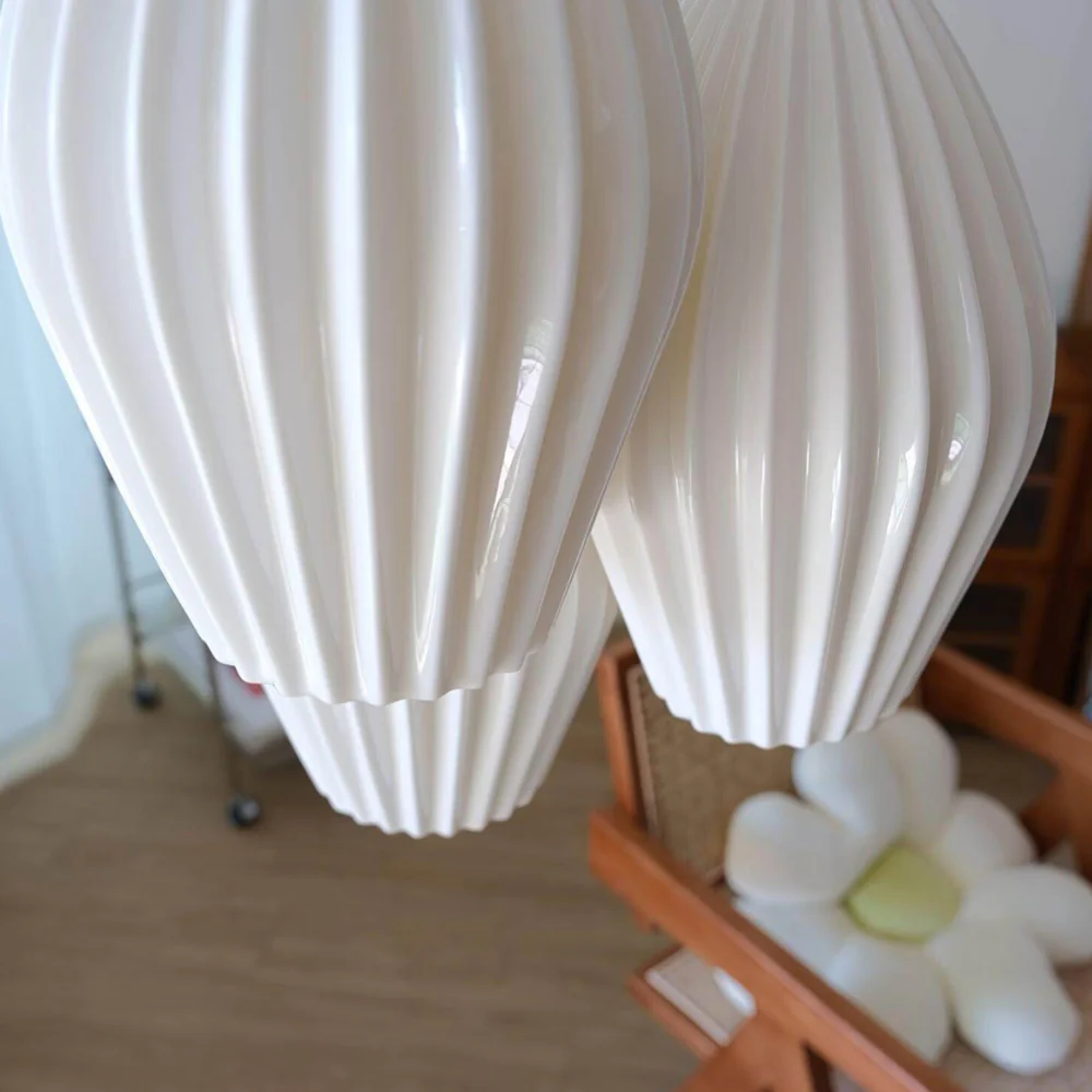 Ceramic Pendant Light with Ribbed Teardrop Shade - Modern Coastal - Image 13