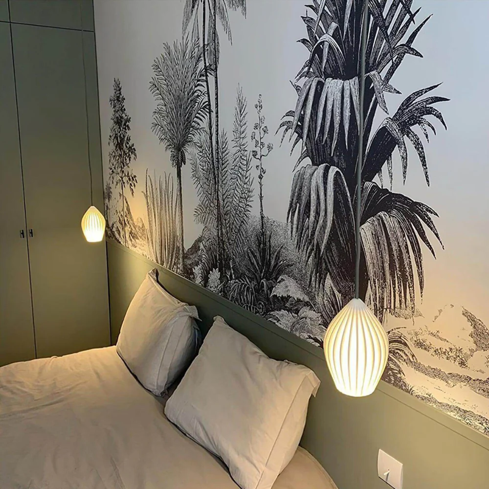 Ceramic Pendant Light with Ribbed Teardrop Shade - Modern Coastal - Image 15