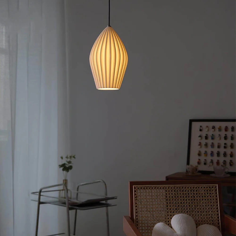 Ceramic Pendant Light with Ribbed Teardrop Shade - Modern Coastal - Image 16