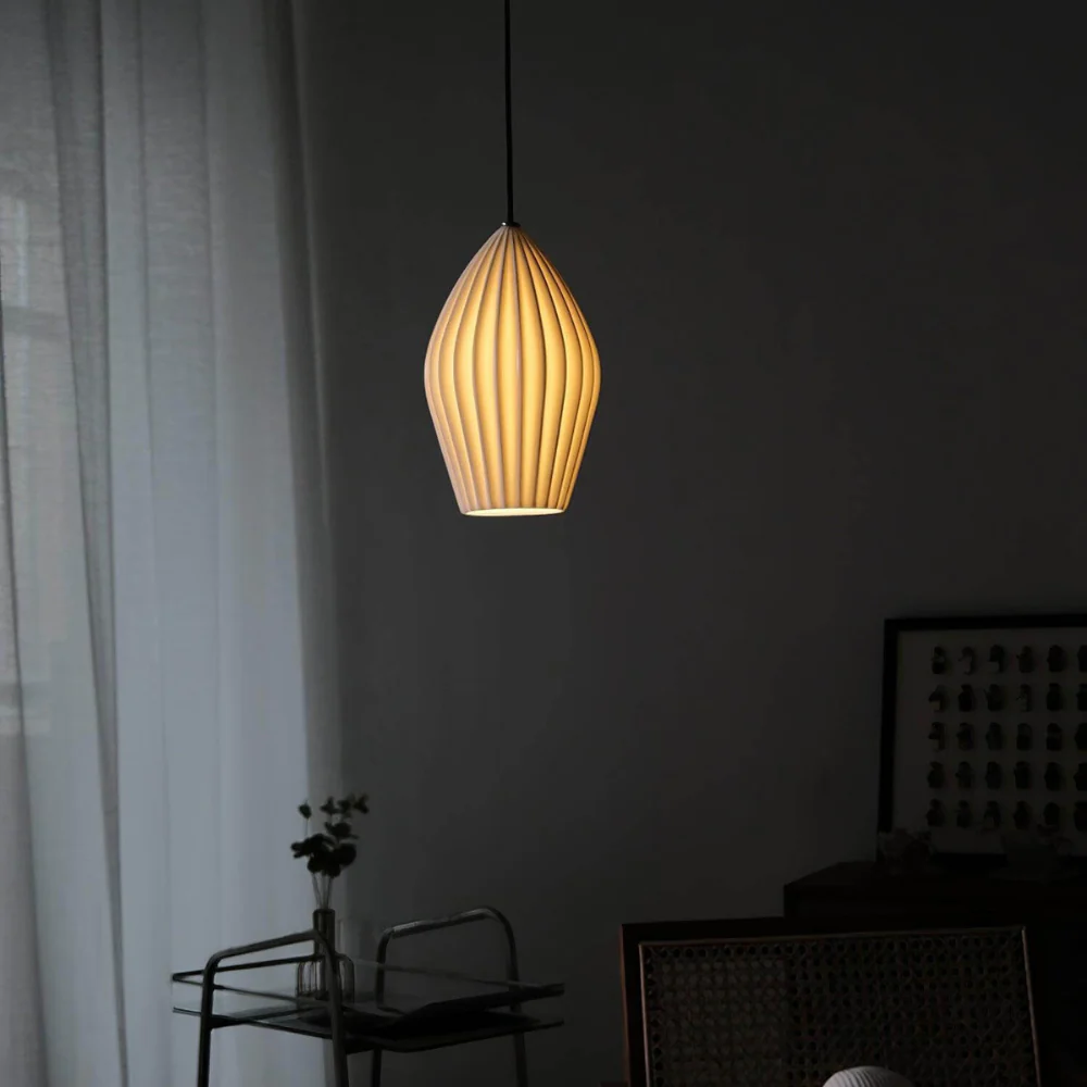 Ceramic Pendant Light with Ribbed Teardrop Shade - Modern Coastal - Image 17