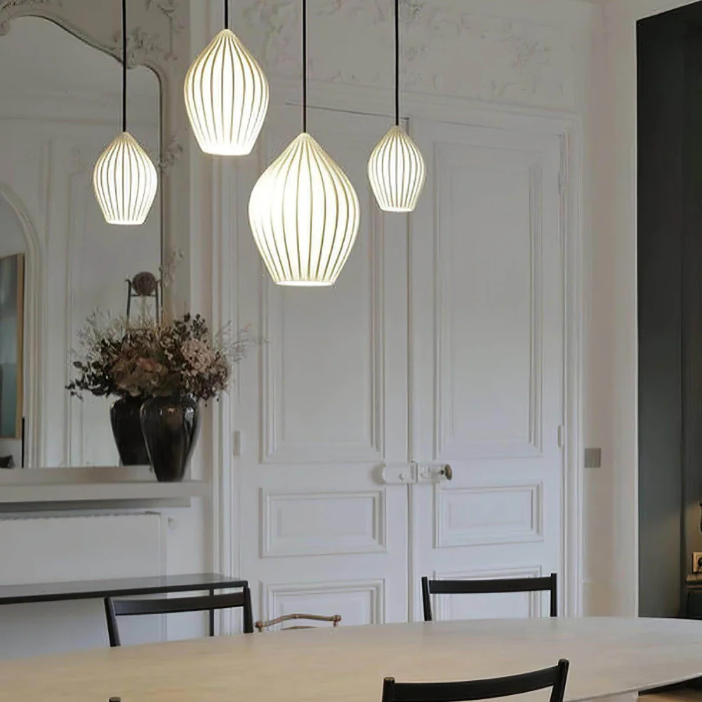 Ceramic Pendant Light with Ribbed Teardrop Shade - Modern Coastal - Image 18