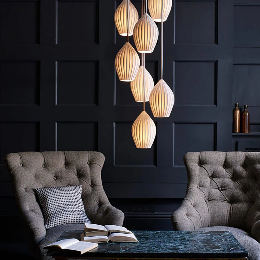 Ceramic Pendant Light with Ribbed Teardrop Shade - Modern Coastal - Image 19