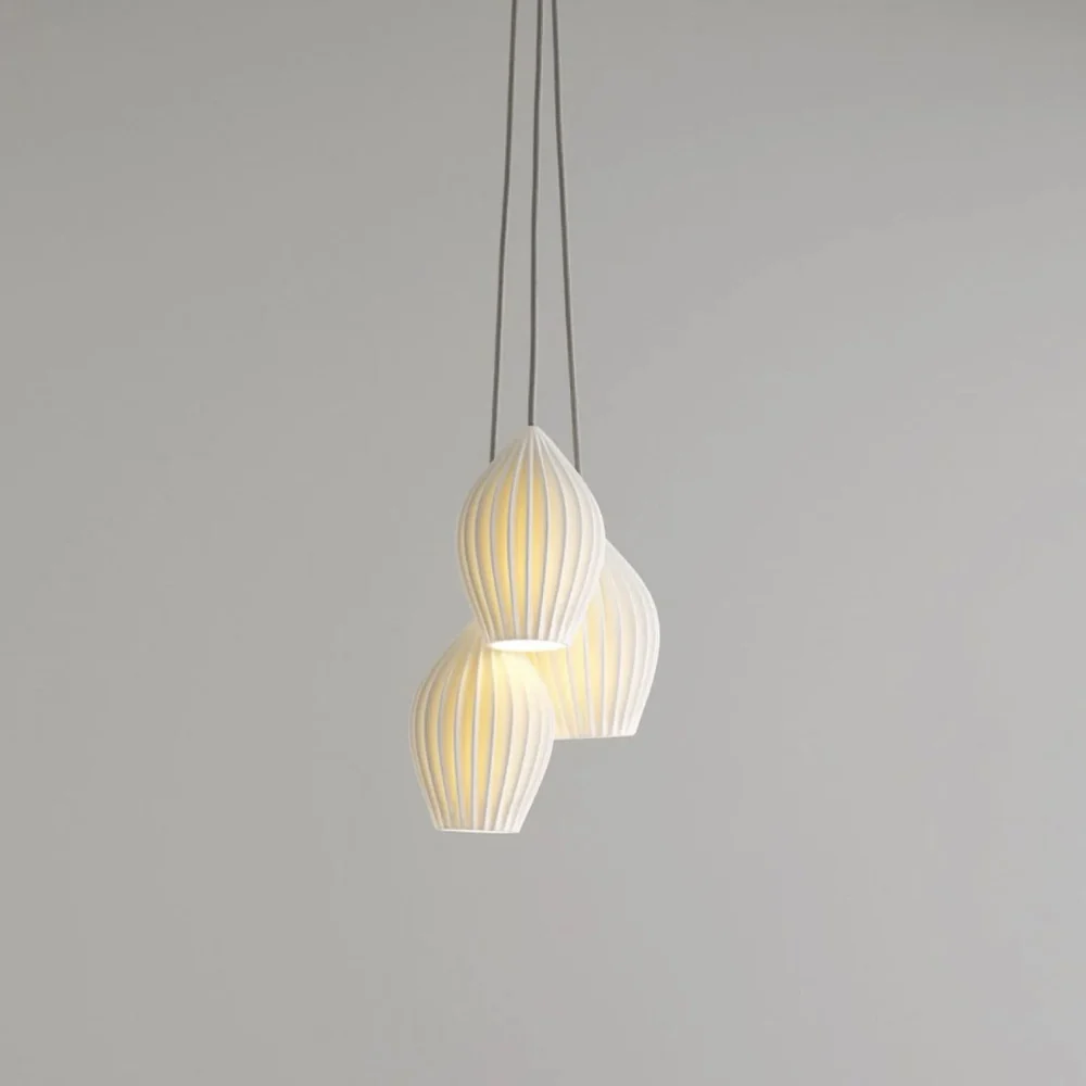 Ceramic Pendant Light with Ribbed Teardrop Shade - Modern Coastal - Image 23