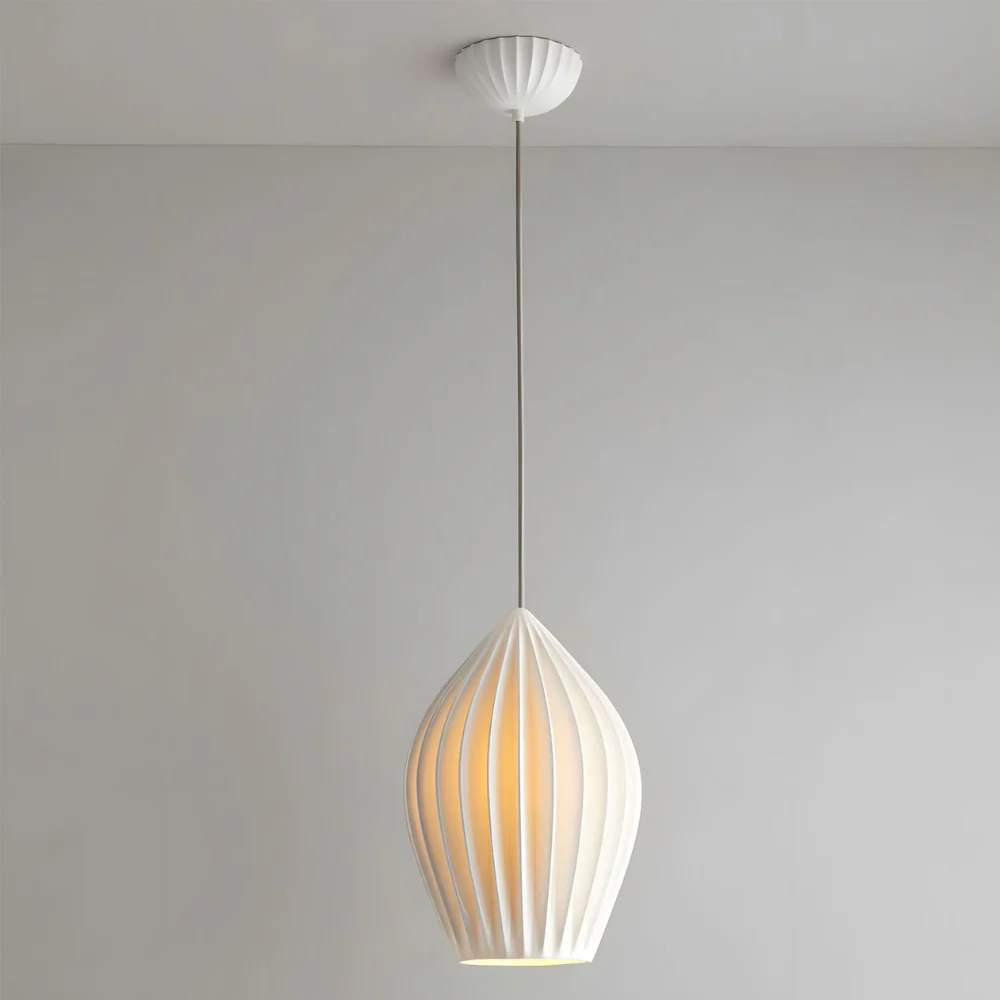 Ceramic Pendant Light with Ribbed Teardrop Shade - Modern Coastal - Image 3