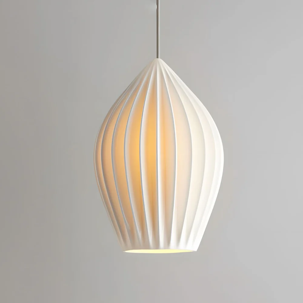 Ceramic Pendant Light with Ribbed Teardrop Shade - Modern Coastal - Image 4