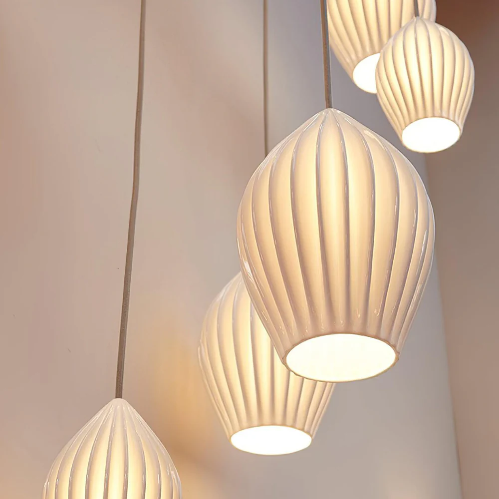 Ceramic Pendant Light with Ribbed Teardrop Shade - Modern Coastal - Image 6