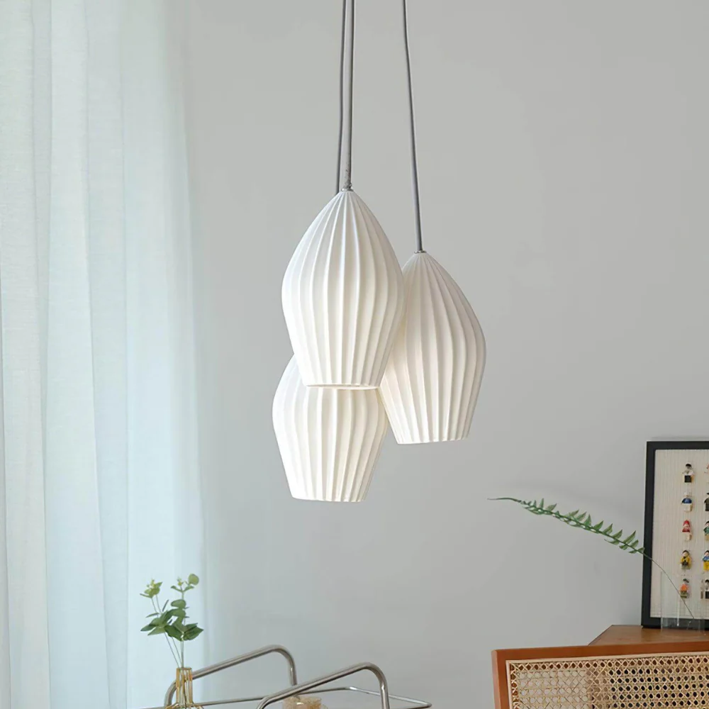 Ceramic Pendant Light with Ribbed Teardrop Shade - Modern Coastal - Image 7