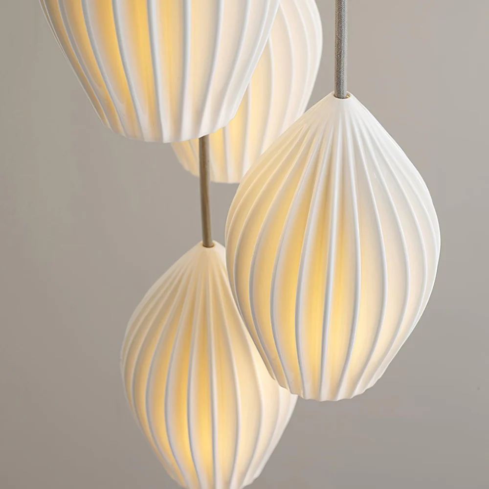 Ceramic Pendant Light with Ribbed Teardrop Shade - Modern Coastal - Image 8