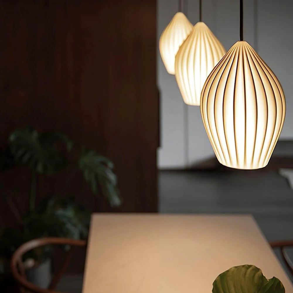 Ceramic Pendant Light with Ribbed Teardrop Shade - Modern Coastal - Image 9