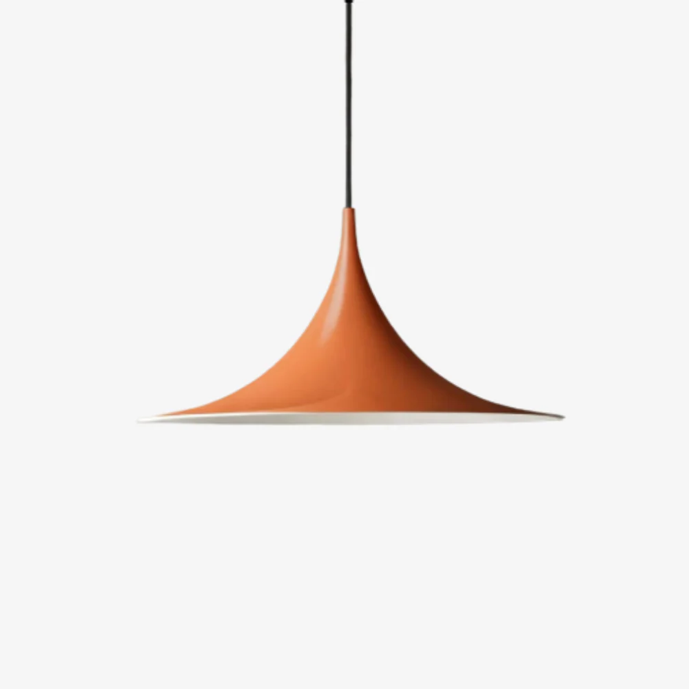 Curved Metal Pendant Light with Steel Shade - Danish Mid Century Style