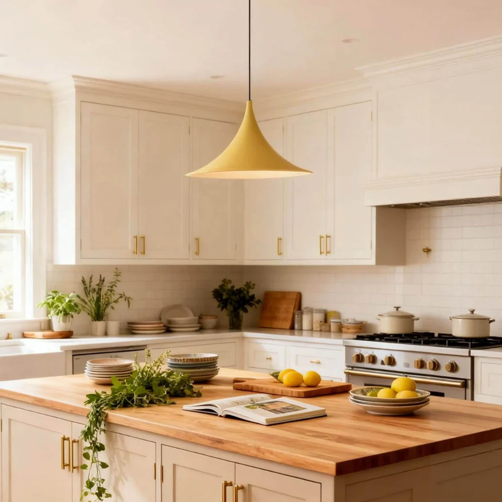 Curved Metal Pendant Light with Steel Shade - Danish Mid Century Style - Image 10