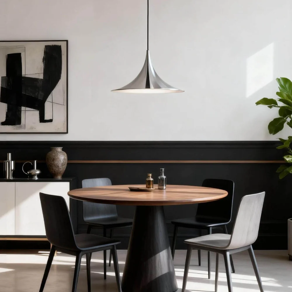 Curved Metal Pendant Light with Steel Shade - Danish Mid Century Style - Image 11