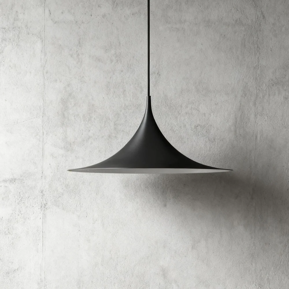 Curved Metal Pendant Light with Steel Shade - Danish Mid Century Style - Image 12