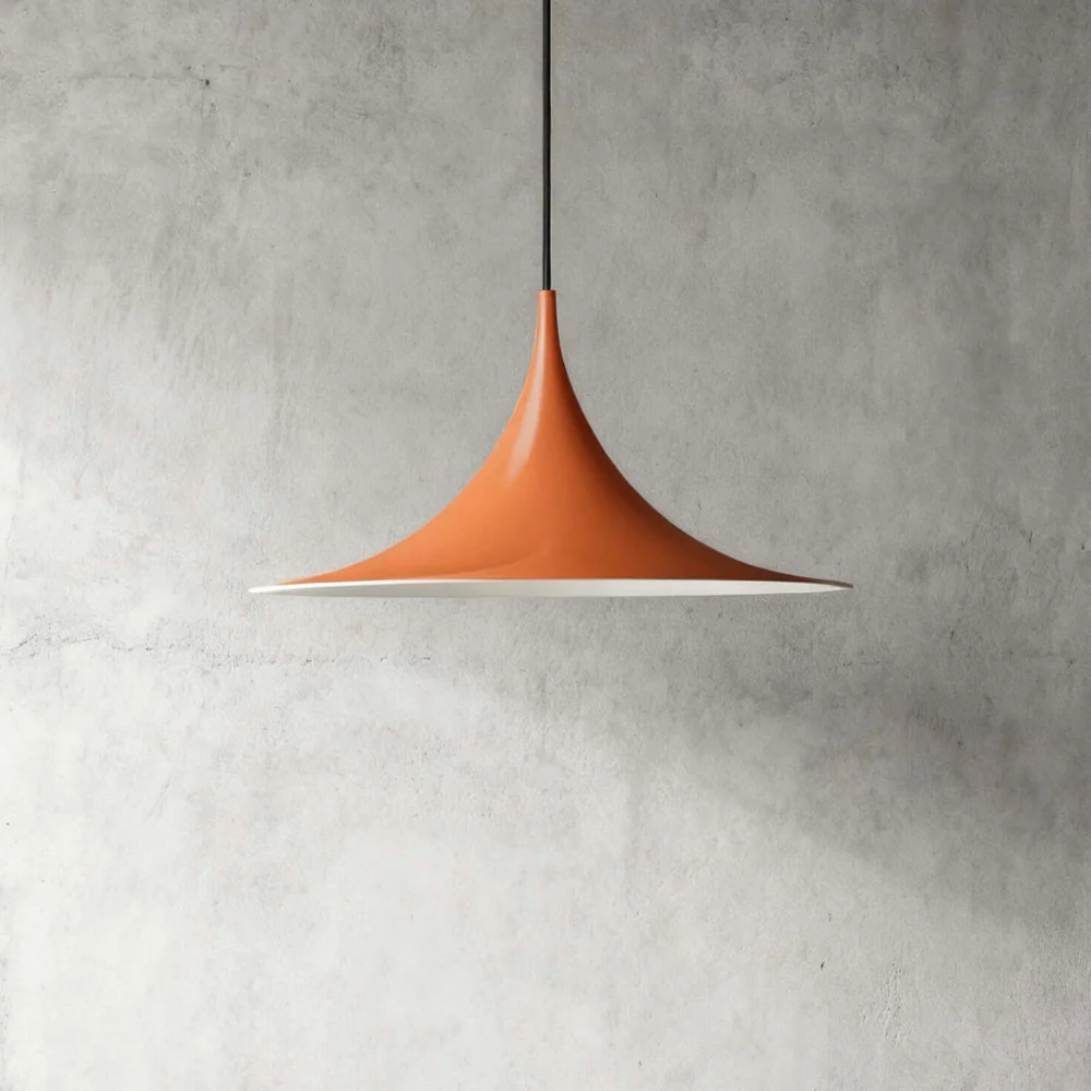 Curved Metal Pendant Light with Steel Shade - Danish Mid Century Style - Image 15