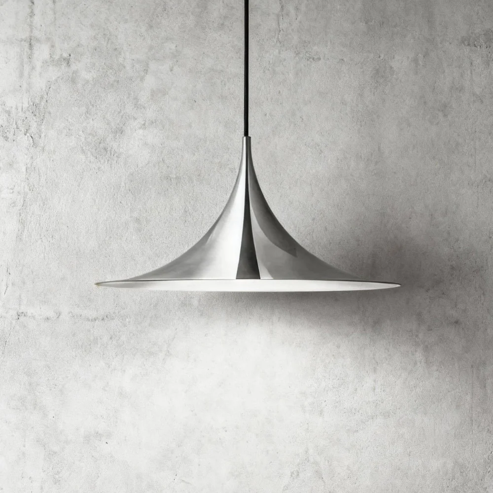 Curved Metal Pendant Light with Steel Shade - Danish Mid Century Style - Image 16