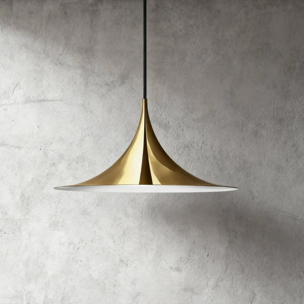 Curved Metal Pendant Light with Steel Shade - Danish Mid Century Style - Image 18