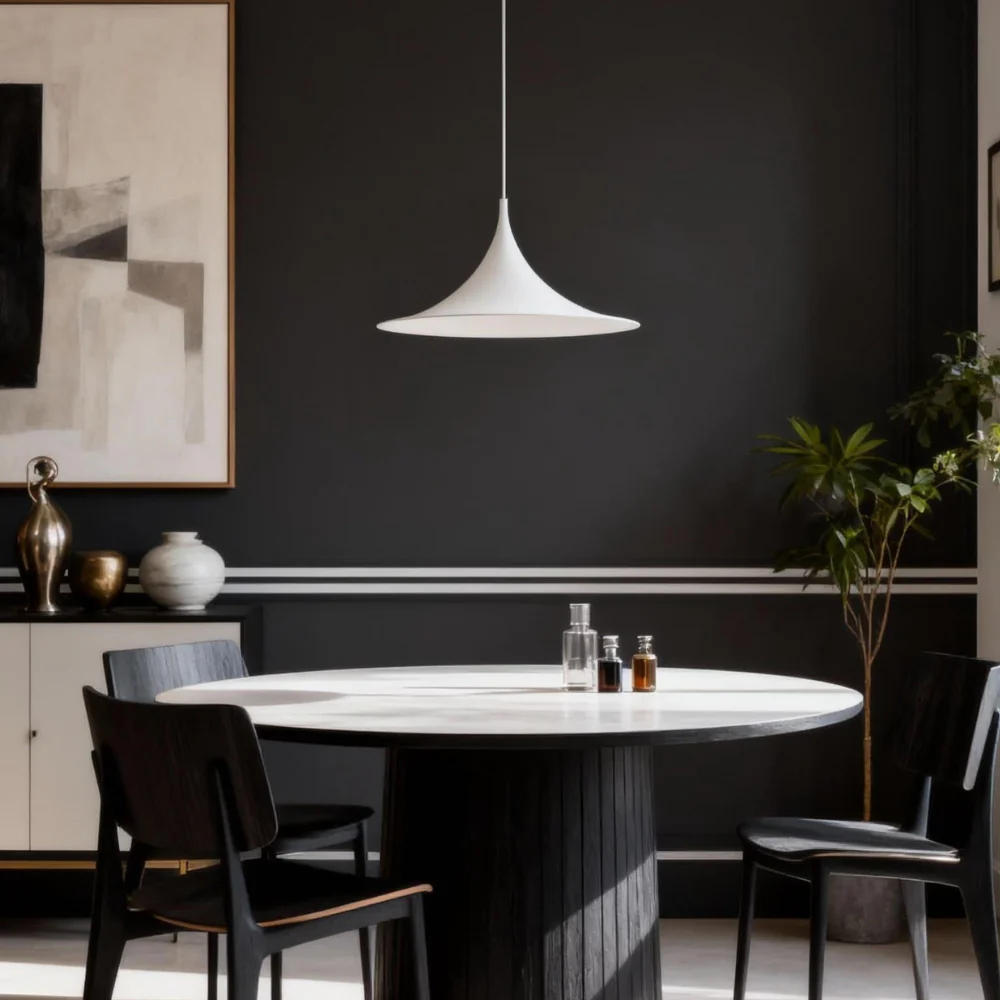 Curved Metal Pendant Light with Steel Shade - Danish Mid Century Style - Image 2