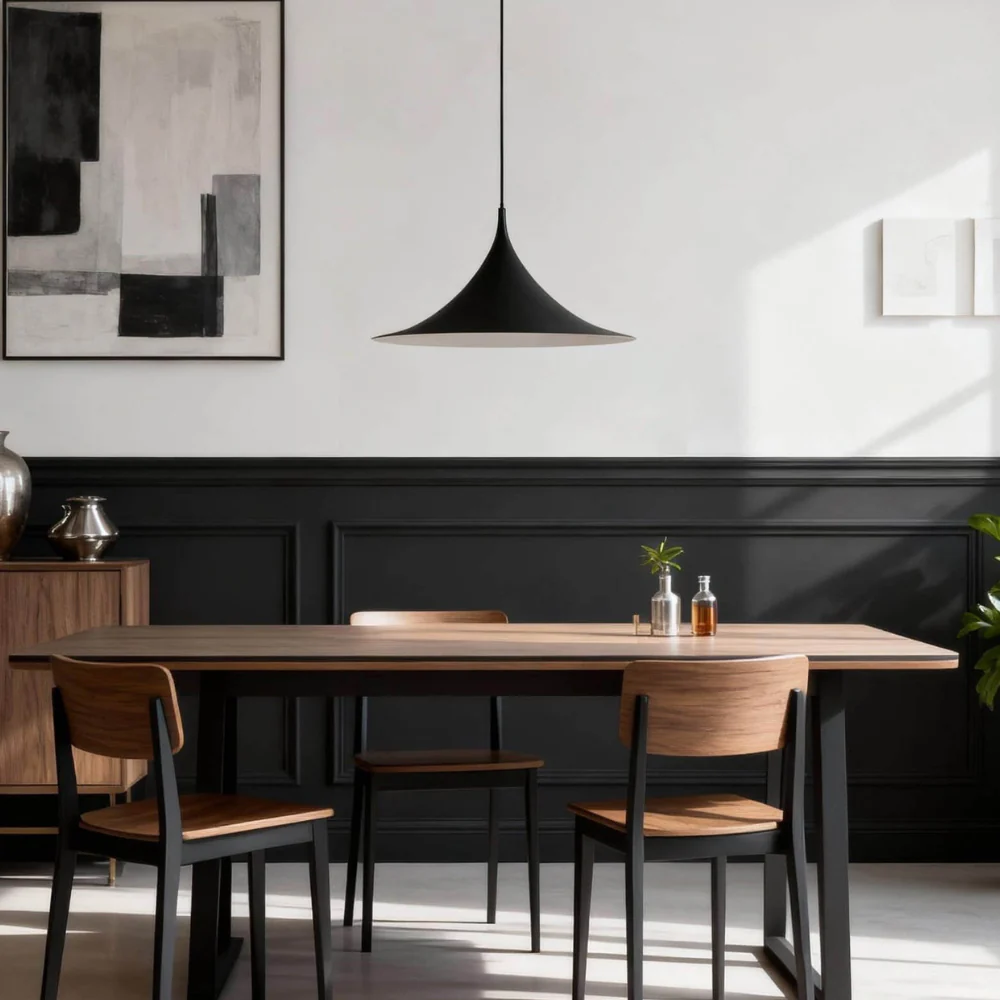 Curved Metal Pendant Light with Steel Shade - Danish Mid Century Style - Image 3