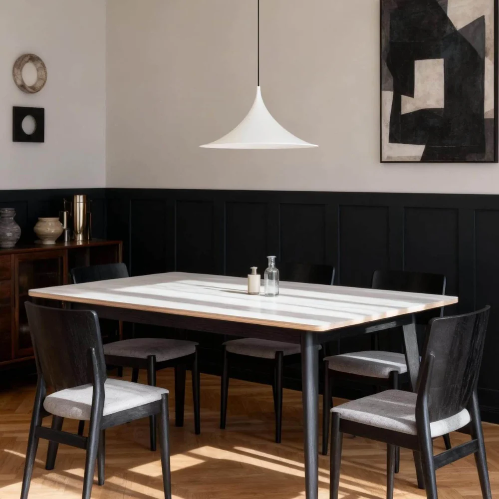 Curved Metal Pendant Light with Steel Shade - Danish Mid Century Style - Image 6