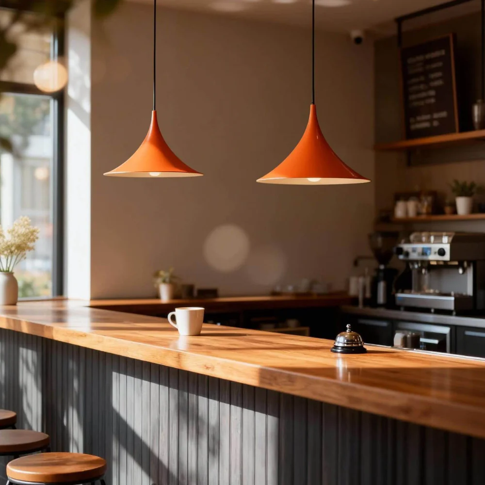 Curved Metal Pendant Light with Steel Shade - Danish Mid Century Style - Image 8