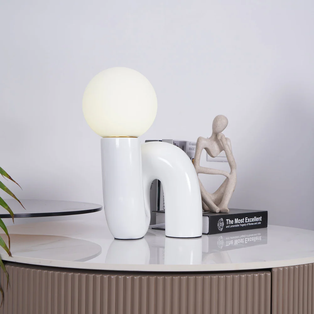 Curved Resin Accent Lamp with White Globe - Playful Contemporary Decor - Image 14