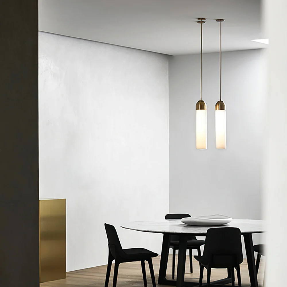 Cylinder Glass Pendant Light with Metal Downrod - Modern Art Deco - Image 11