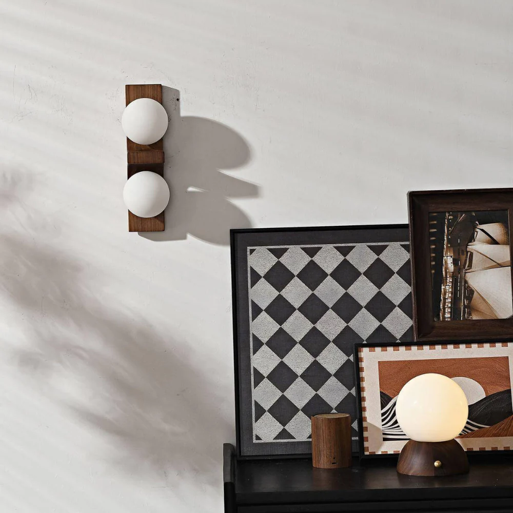 Double Orb Wall Sconce with Carved Wood Base - Mid Century Modern - Image 17