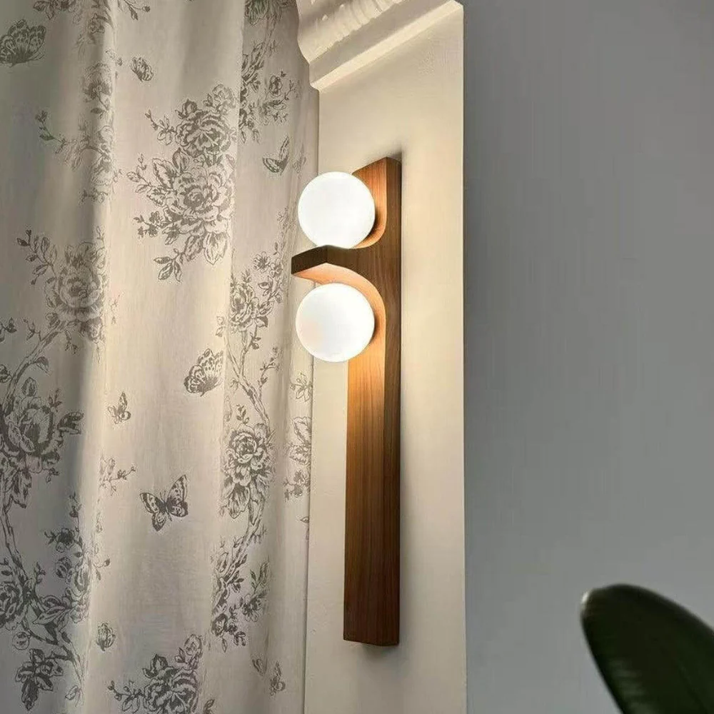 Double Orb Wall Sconce with Carved Wood Base - Mid Century Modern - Image 9