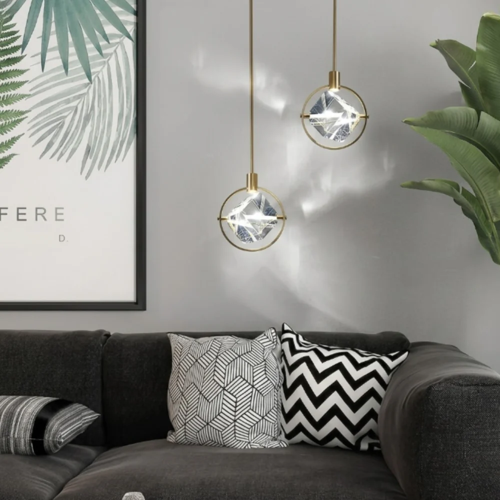 Faceted Crystal Prism Pendant Light - Modern Art Deco Orbital Hanging Lamp - Image 2