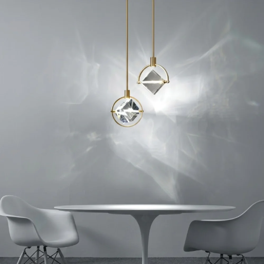 Faceted Crystal Prism Pendant Light - Modern Art Deco Orbital Hanging Lamp - Image 3
