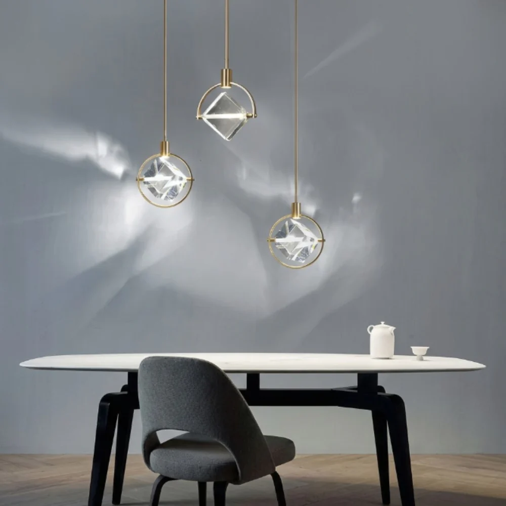 Faceted Crystal Prism Pendant Light - Modern Art Deco Orbital Hanging Lamp - Image 4