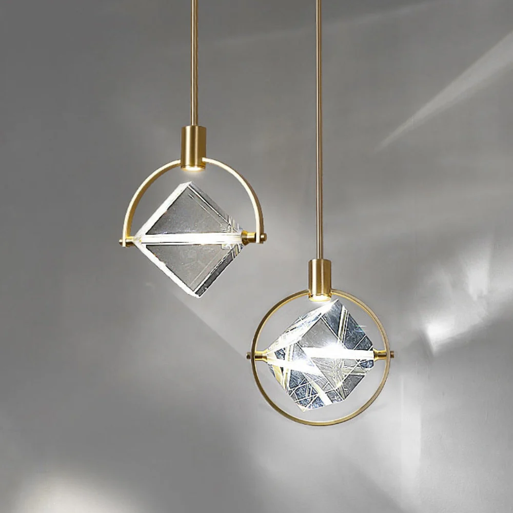 Faceted Crystal Prism Pendant Light - Modern Art Deco Orbital Hanging Lamp - Image 6
