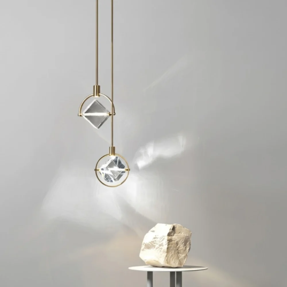 Faceted Crystal Prism Pendant Light - Modern Art Deco Orbital Hanging Lamp - Image 9