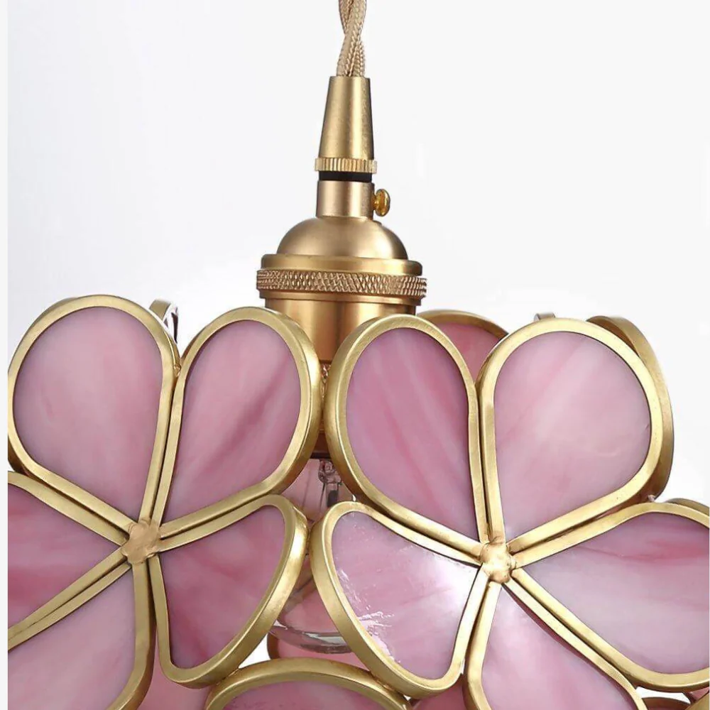 Floral Glass Hanging Lamp with Brass Hardware - Vintage Modern Art - Image 13