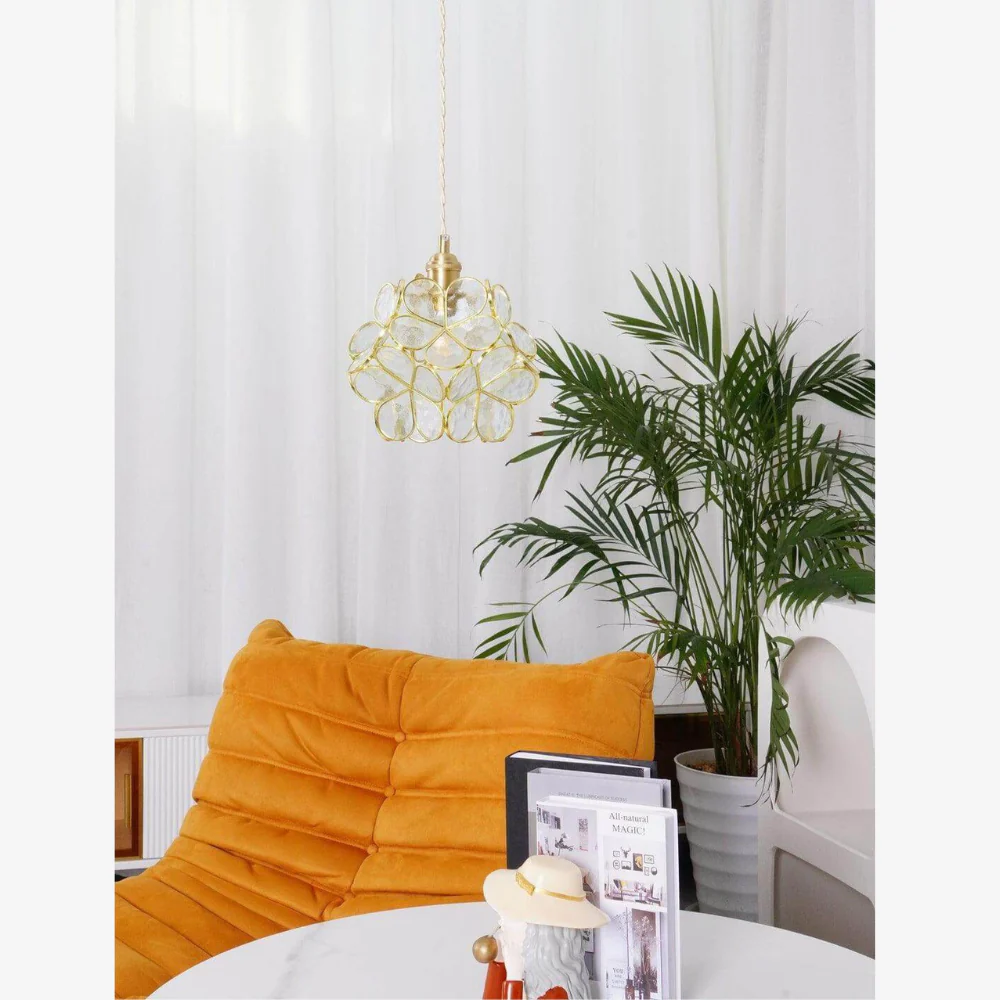Floral Glass Hanging Lamp with Brass Hardware - Vintage Modern Art - Image 15