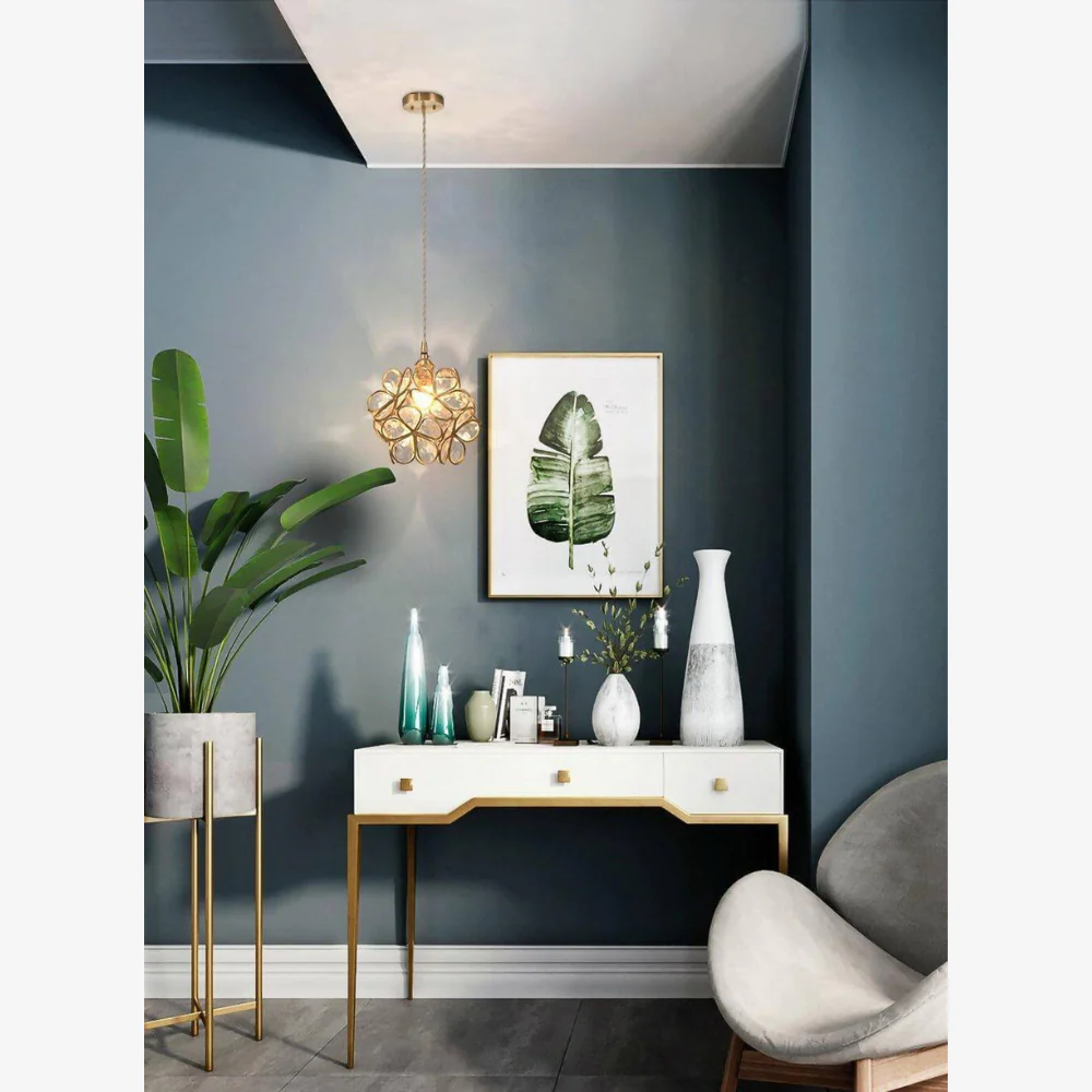 Floral Glass Hanging Lamp with Brass Hardware - Vintage Modern Art - Image 22