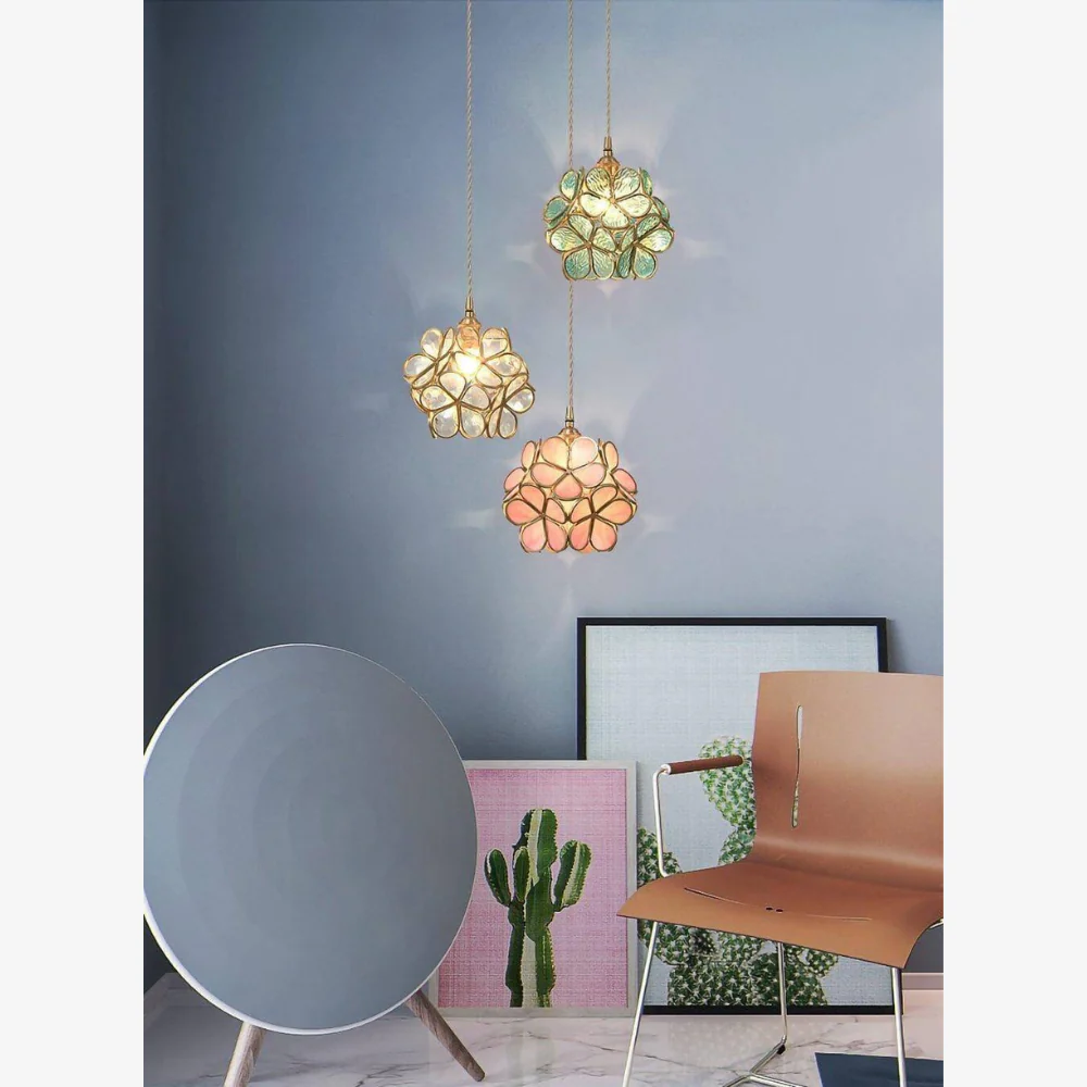Floral Glass Hanging Lamp with Brass Hardware - Vintage Modern Art - Image 26