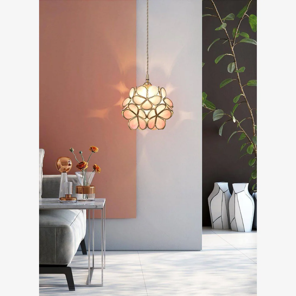 Floral Glass Hanging Lamp with Brass Hardware - Vintage Modern Art - Image 27