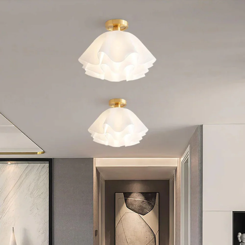 Flower Petal Ceiling Fixture with Brass Base - Transitional Mid Century - Image 12