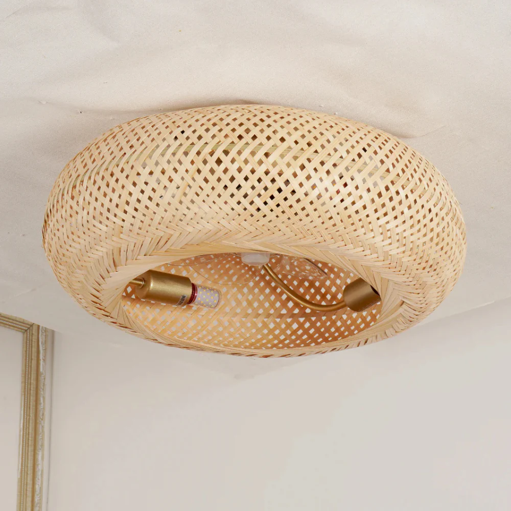 Flush Mount Ceiling Fan Light Woven Bamboo Shade - Coastal Boho Decor - Image 15