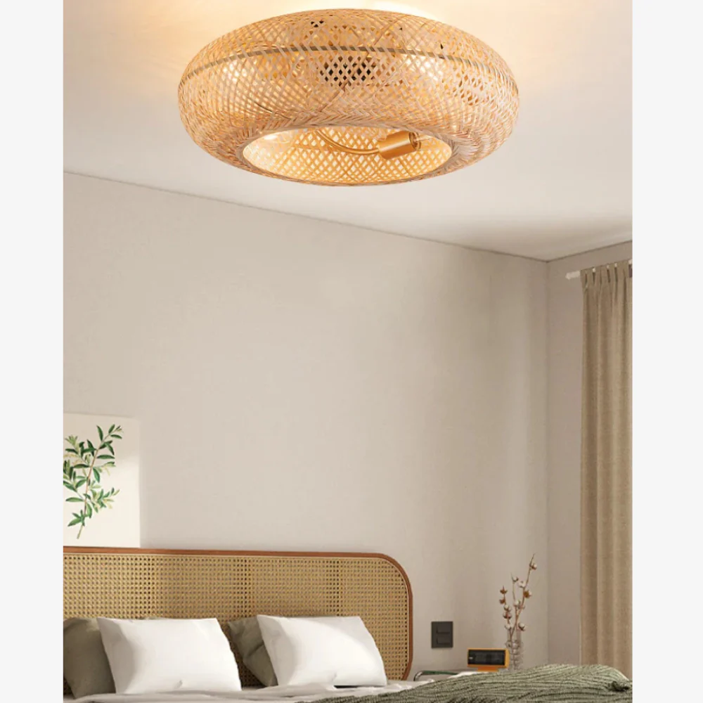 Flush Mount Ceiling Fan Light Woven Bamboo Shade - Coastal Boho Decor - Image 6