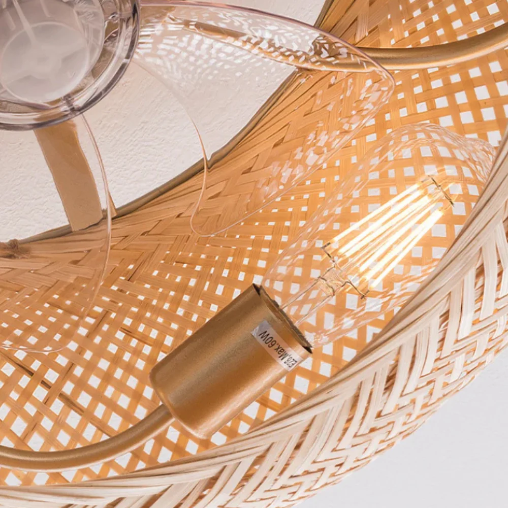 Flush Mount Ceiling Fan Light Woven Bamboo Shade - Coastal Boho Decor - Image 8