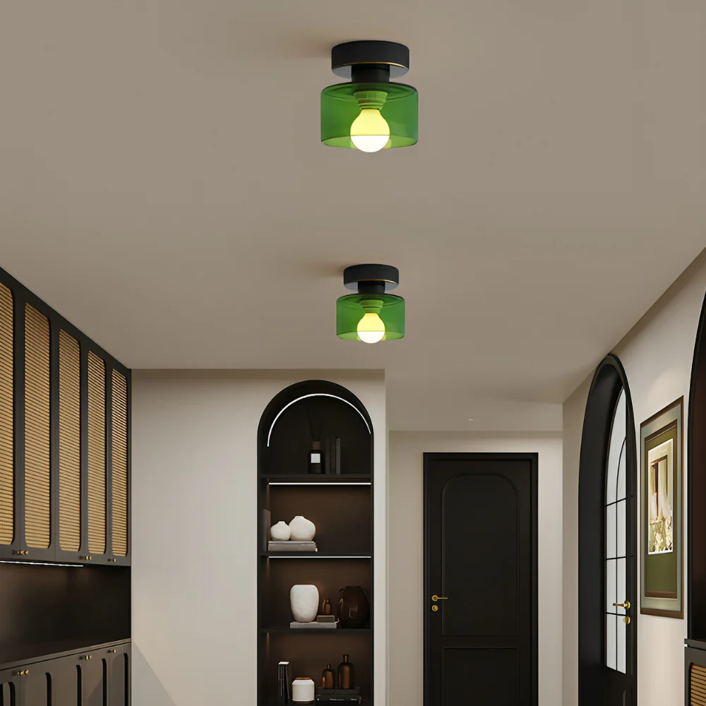 Flush Mount Ceiling Light with Glass Shade - Modern Bauhaus Metallic - Image 4