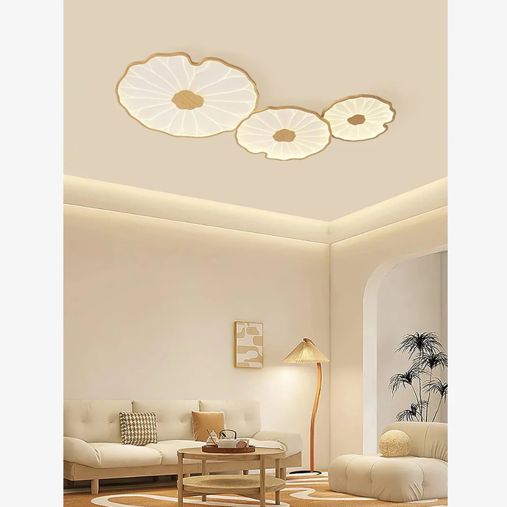 Flush Mount Ceiling Light with Wood Tone - Minimalist Japandi Botanical - Image 6