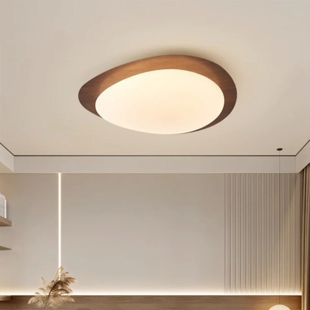 Flush Mount Ceiling Light with Wood Tone - Modern Scandinavian Pebble - Image 2