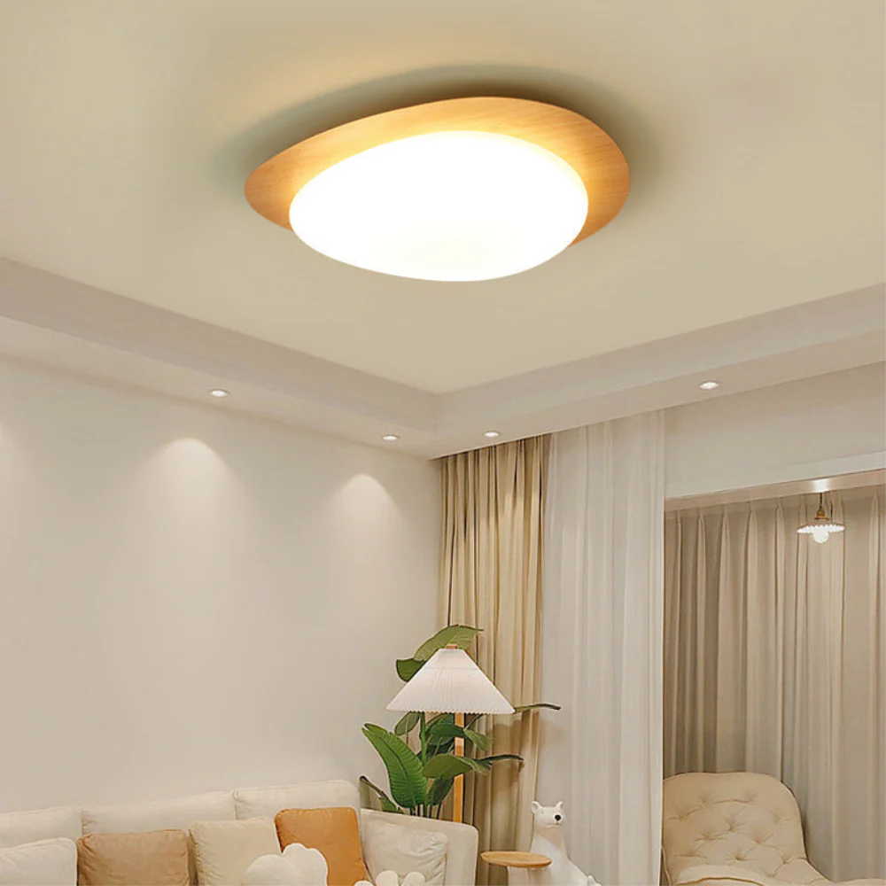 Flush Mount Ceiling Light with Wood Tone - Modern Scandinavian Pebble - Image 7