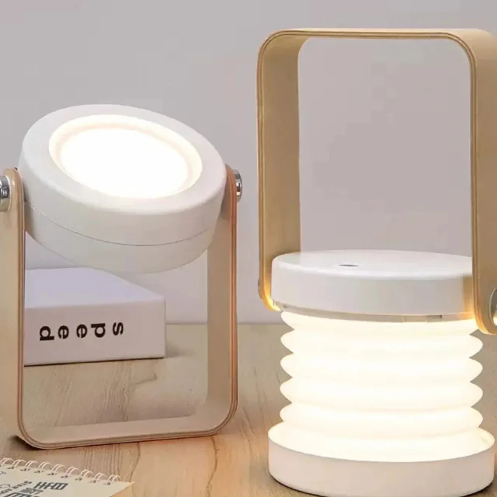 Folding LED Night Light Lantern - USB Rechargeable Timber Accents Lamp - Image 13